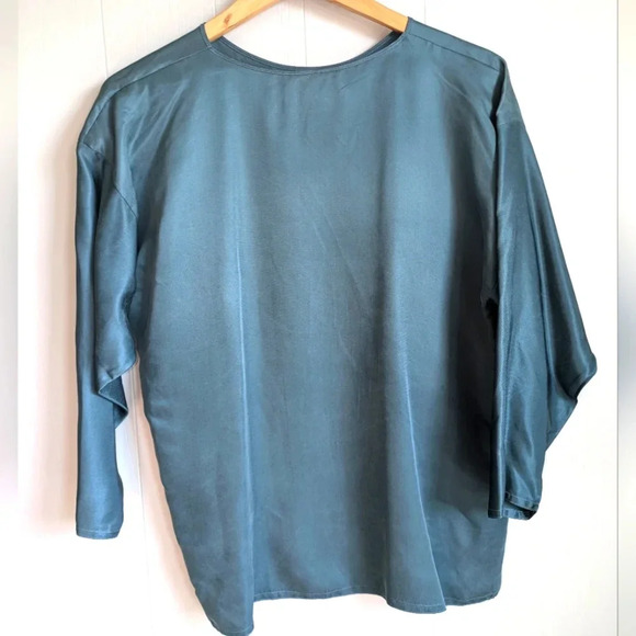 Eileen Fisher Silk Set Teal Blue Blouse and Skirt Small Luxe Minimalist - Picture 3 of 8